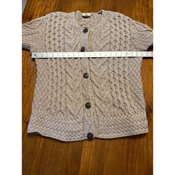Handmade Irish Cable Knit Wool Cardigan Sweater With Button Front  Large  Beige - Picture 6 of 11